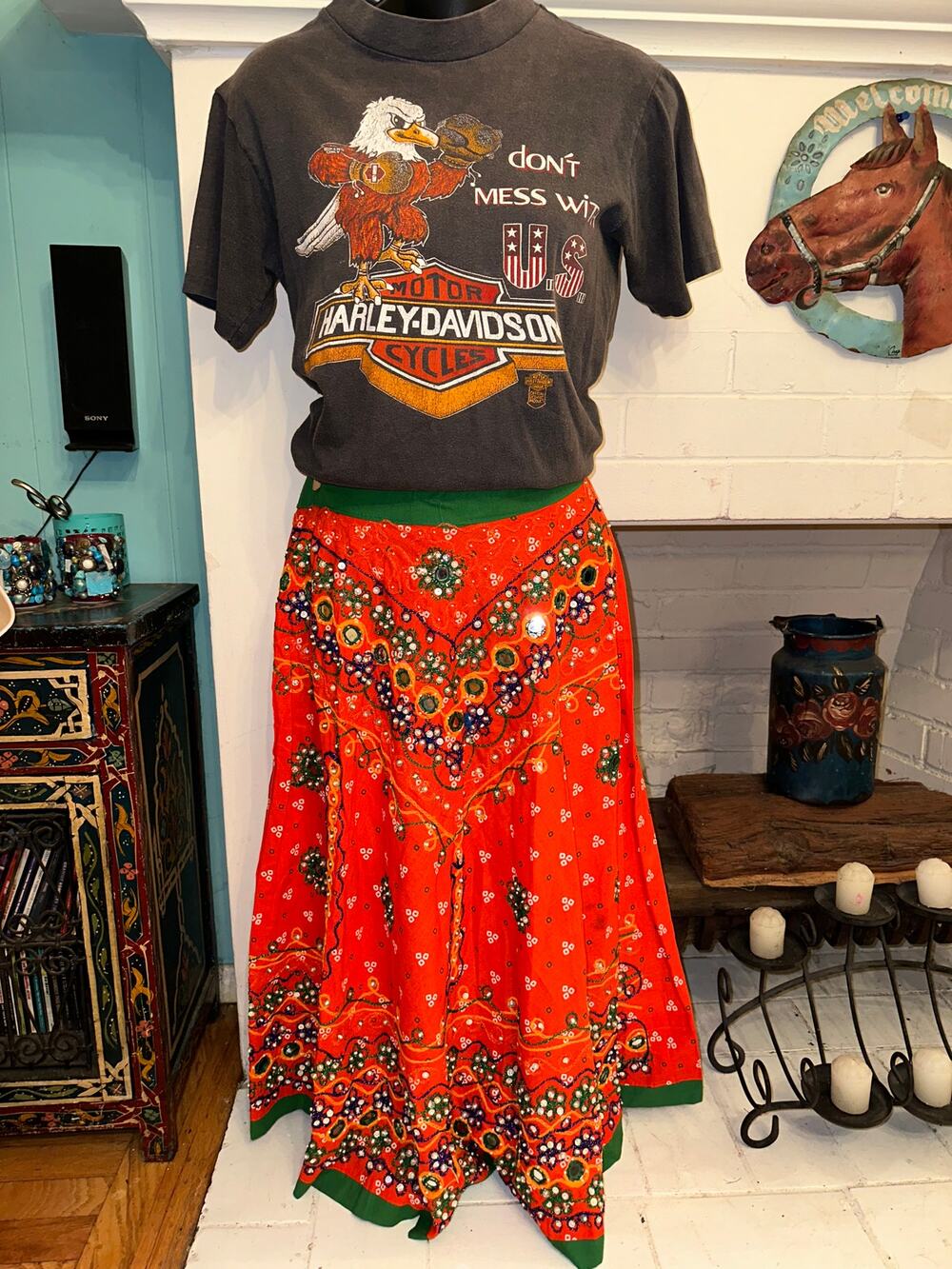 VINTAGE NEW EMBROIDERY & MIRRORS COTTON BANJARA FULL SKIRT BOHO